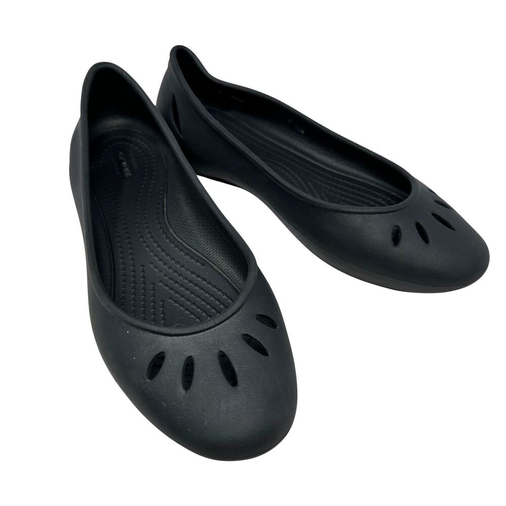 Crocs Black Kelli Ballet Flats Slip On Rubber Waterproof Size 8